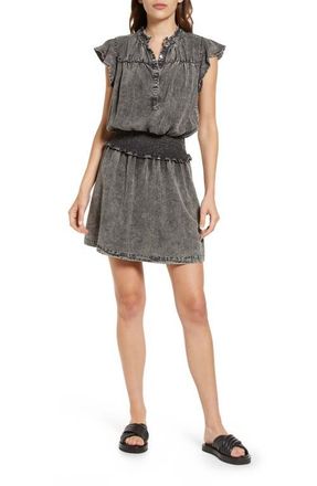 Rails Amina Acid Wash Smocked Minidress in Black Acid Wash at Nordstrom, Size X-Large