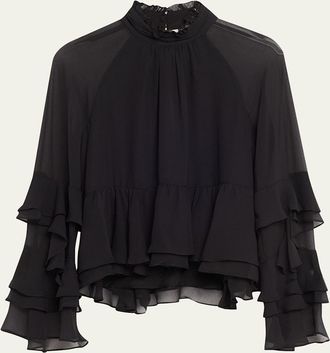 Cinq &agrave; Sept Skylah Ruffled High-Neck Blouse