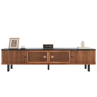 STILVORA Mueble Tv Con 2 Puertas Correderas Y 1 Puerta Rejilla, Estructura De Hierro, Estilo Moderno, 190&times;35&times;45 Cm, Nogal