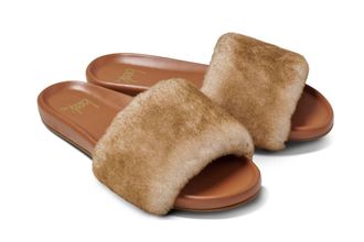 beek Womens Gallito Mas Shearling Footbed Sandal In Brown