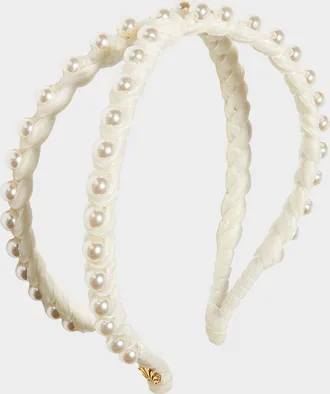 Lele Sadoughi Embellished Velvet Double-Row Headband