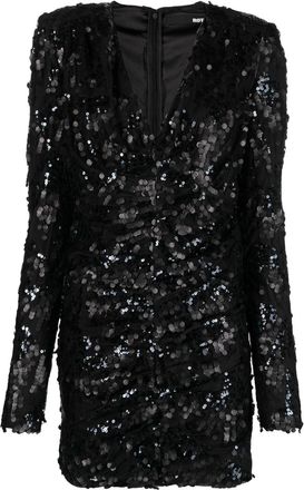 Rotate sequined ruched minidress - women - Recycled Polyester/Elastane/Polyester - 40 - Black