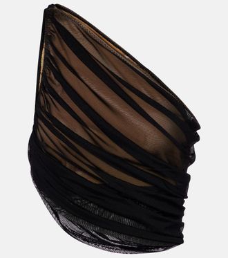 Norma Kamali Asymmetric draped sheer mesh top