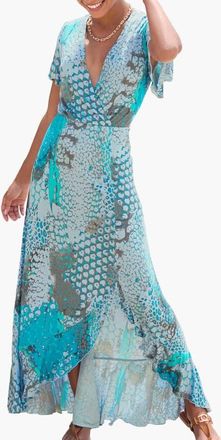 Lascana Womens Printed Side Slit Maxi Dress in Blue Multi at Nordstrom, Size 12