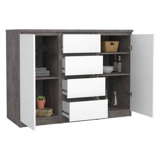 Dmora Dmora - Aparador Angelika, Buf&eacute; De Sal&oacute;n, Aparador De Sal&oacute;n, Despensa De Cocina, 121x50 H91 Cm, Cemento Y Blanco Brillante
