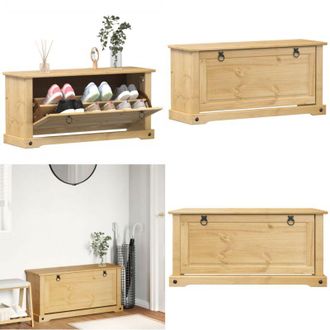 vidaXL Scarpiera Corona 99x32x47 cm in Legno Massello di Pino - Scarpiera in pino - Scarpiera in legno massello