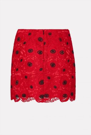 Milly Embroidered Lace Modern Mini Skirt In Red/black