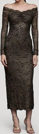 Avec Les Filles Metallic Lace Off-Shoulder Sheath Dress In Black