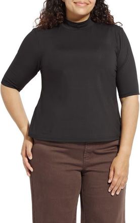 Lyss&eacute; Clara Mock Neck Elbow Sleeve Top in Black at Nordstrom, Size 1X