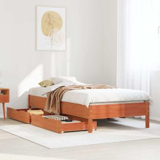 vidaXL Cama Sin Colch&oacute;n Madera Maciza De Pino Marr&oacute;n Cera 100x200 Cm Vidaxl
