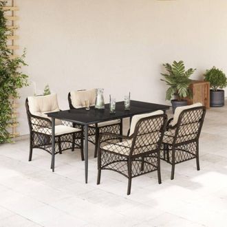 vidaXL Set Comedor De Jard&iacute;n 5 Piezas Y Cojines Rat&aacute;n Sint&eacute;tico Marr&oacute;n Vidaxl