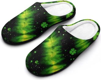 Generic Tie Dye Clover Womens Slippers Warm House Slippers Indoor House Shoes with Anti-Skid Rubber Sole