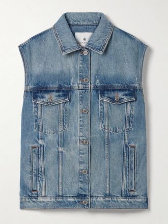 Anine Bing Gilet In Denim Rory - Blu