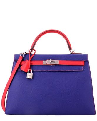 Herm&egrave;s Kelly Handbag Bicolor Epsom With Brushed Palladium Hardware 32 (Authentic Pre-Loved)