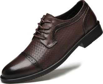 Generic Dress Oxford for Men Lace Up Cap Toe Burnished Toe Derby Shoes Vegan Leather Anti-Slip Block Heel Slip Resistant Low Top Wedding(Brown,8.5 UK)