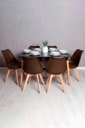 Regalos Miguel Regalos Miguel - Conjuntos De Mesa Y Sillas - Conjunto Mesa Tower Rectangular 120 X 80 Cm Negra Y Pack 6 Sillas Synk Basic - Marr&oacute;n