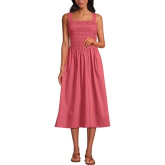 Lands End Poplin Smocked Bodice Midi Dress in Soft Mojave Rose at Nordstrom, Size X-Large P