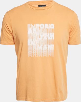 Emporio Armani Light Orange Logo Print Cotton T-Shirt