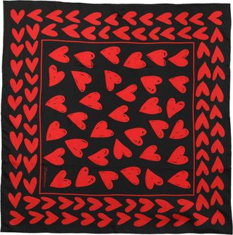 Dolce & Gabbana Black Red Silk Hearts Square Foulard Womens Scarf