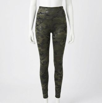Spanx Compression Legging With Shiny Finish In Olive Camo