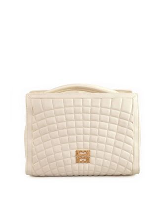 La Carrie Quilted White Shoulder Bag with Double Handles and Removable Strap