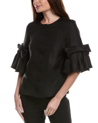Carolina Herrera Silk Pearl Button Top