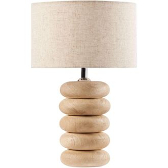 Beliani L&aacute;mpara De Mesa Moderna Pantalla De Tela De Lino De Algod&oacute;n 41 Cm Una Luz Base De Madera De Mango Marr&oacute;n Claro Betwa