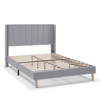 HOMN Estructura de cama tapizada de 30 cm, 90x190 cm, gris claro