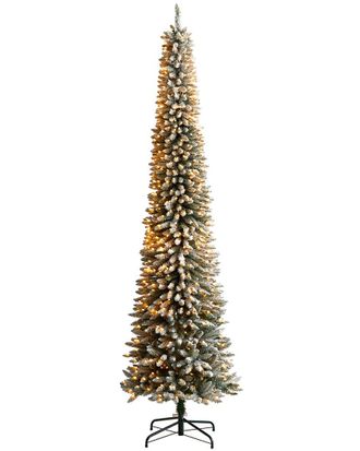 Nearly Natural 10ft Flocked Pencil Artificial Christmas Tree