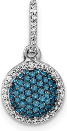 Diamond2Deal 14k White Gold 1/3 carat White and Blue Diamond Round Halo Cluster Pendant