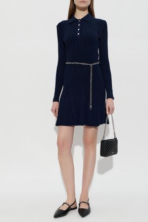 Michael Michael Kors Long Sleeve Dress With Decorative Chain, Womens, Navy Blue