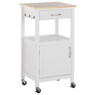 Beliani Carrito De Cocina Blanco Tablero De Madera Clara 39 X 48 X 89 Cm Ruedas Estante Caj&oacute;n Siena