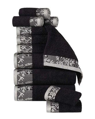 Superior Wisteria Cotton 12Pc Assorted Towel Set With Floral Bohemian Embroidered Jacquard Border