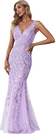 Ever-pretty Womens Sexy V Neck Sleeveless Elegant Floor Length Long Mermaid Prom Evening Dresses Lavender 12UK