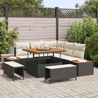 vidaXL Vidaxl - Conjunto De Sof&aacute; De Jard&iacute;n Con Coj&iacute;n 8 Pcs Negro Polirat&aacute;n