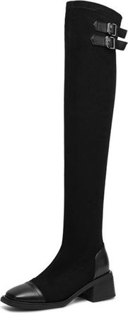 Generic Womens Stretch High Boots, Elegant Square Toe Over-The-Knee Boots with Side Zipper And Block Heel Winter Boots Plus Size Comfortable Fashion Boots,Bla