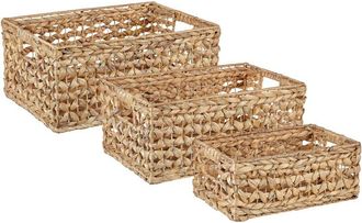 Beliani Conjunto De 3 Cestas De Jacinto De Agua Natural Fabricadas A Mano Con Asas Accesorio Hogar Minnow