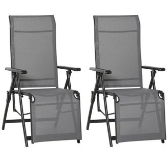 OUTSUNNY Set Of 2 Outdoor Sun Recliner Loungers with Adjustable Footrest - Grey | TJ Hughes
