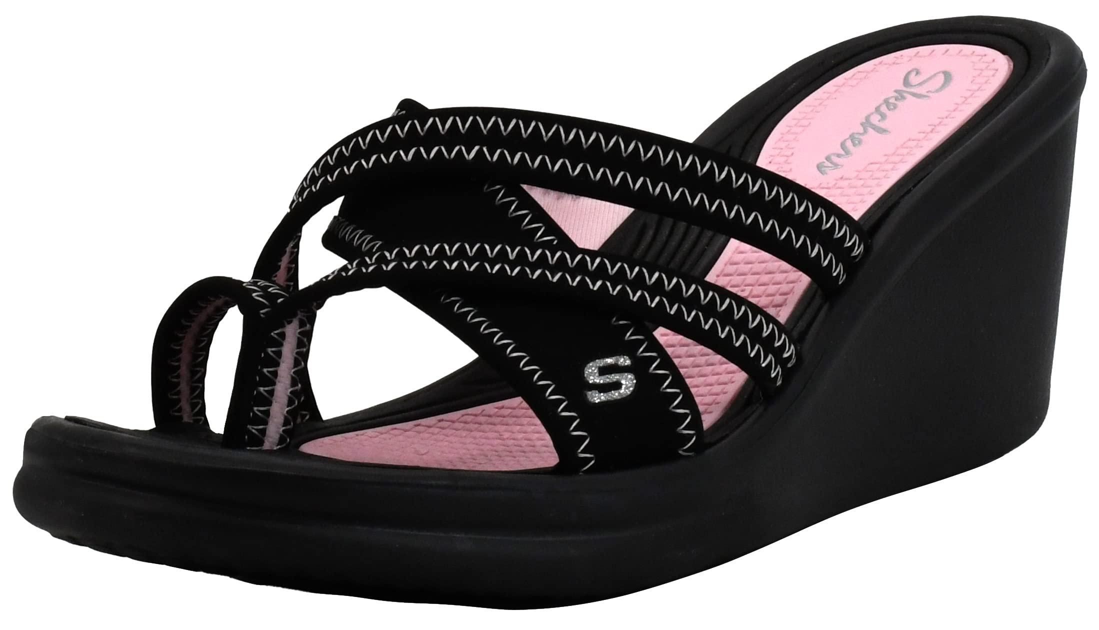 Skechers cali rumblers sparkle on women's wedge sandals clearance