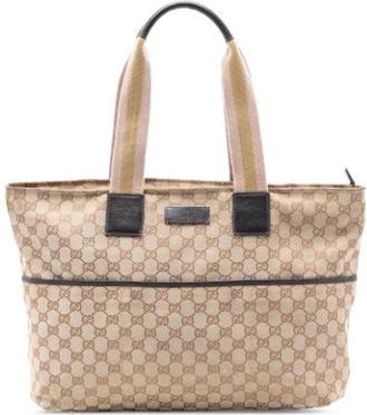Gucci Pre-owned Tote Bags, female, Beige, Size: ONE SIZE Pre-owned Vintage Canvas Tote