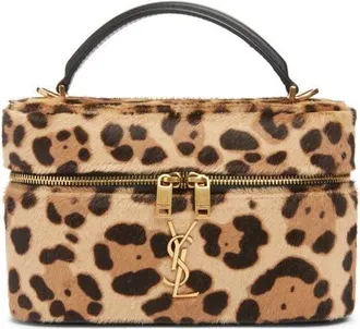 Saint Laurent Gaby Leopard Print Genuine Calf Hair Vanity Bag in Brown/noir at Nordstrom