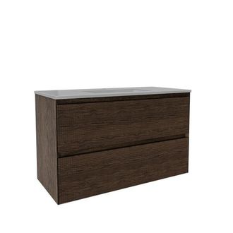 Saniclass Holz Atelier Badkamermeubelset - 100x45x60cm - 2 lades - 1 wasbak - 1 kraangat - overloop - Eiken charcoal