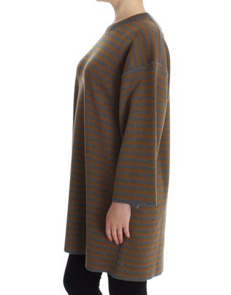 Dolce & Gabbana Womens Oversized Gray Yellow Striped Sweater Top Wool