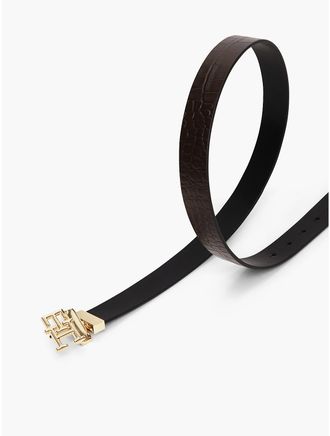 Tommy Hilfiger Womens Monogram Buckle Reversible Leather Belt - Black - 40