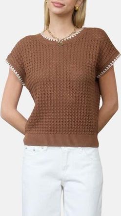 Blu Pepper Open Knit Short Sleeve Sweater in Brown at Nordstrom Rack, Size Medium