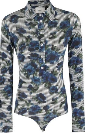 Coperni Tops, Dames, Blauw, S, Blauw All Over Print Bodysuit Shirt