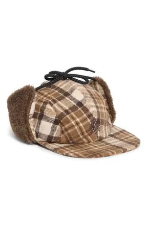 Rainforest Faux Shearling Flannel Trapper Hat in Brown Combo at Nordstrom Rack