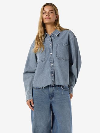 Noisy May Jeansbluse NOISY MAY NMALVA L/S DENIM SH SHCKET AZ452LB, Damen, Gr. XL, light blau denim, Denim/Jeans, Obermaterial: 100% Baumwolle, unifarben, oversi