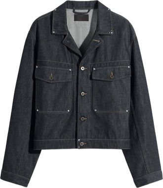 Christophe Lemaire Black Cropped Denim Trucker Jacket with Stud Details