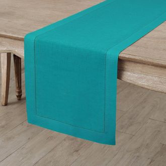 Solino Home Linen Table Runner for Dining Table, Holiday and Everyday Table Decor - Classic Hemstitch in Teal at Nordstrom, Size Xx-Small